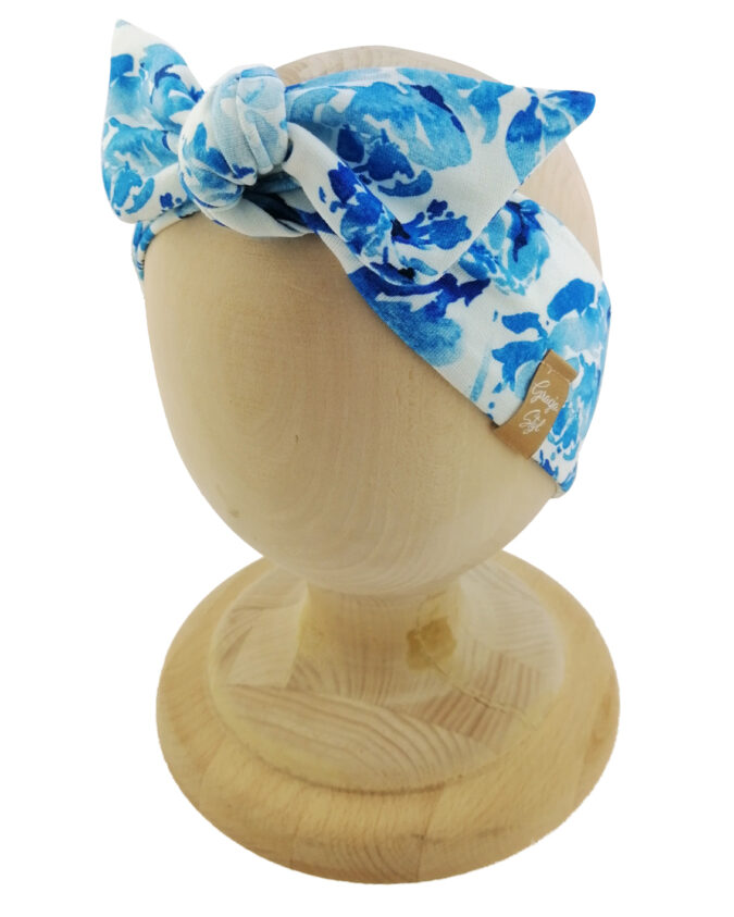 Opaska kobieca typu Pin-up marki Gracja Styl. Uszyta z bawełny petelkowej typu dresówka. Wzór blue garden.