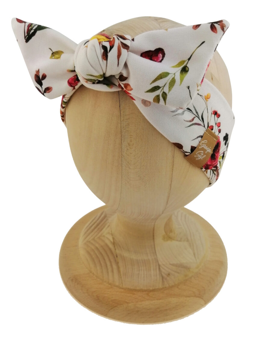 Opaska kobieca typu Pin-up marki Gracja Styl. Uszyta z bawełny petelkowej typu dresówka. Wzór kwiatowy pani jesień
