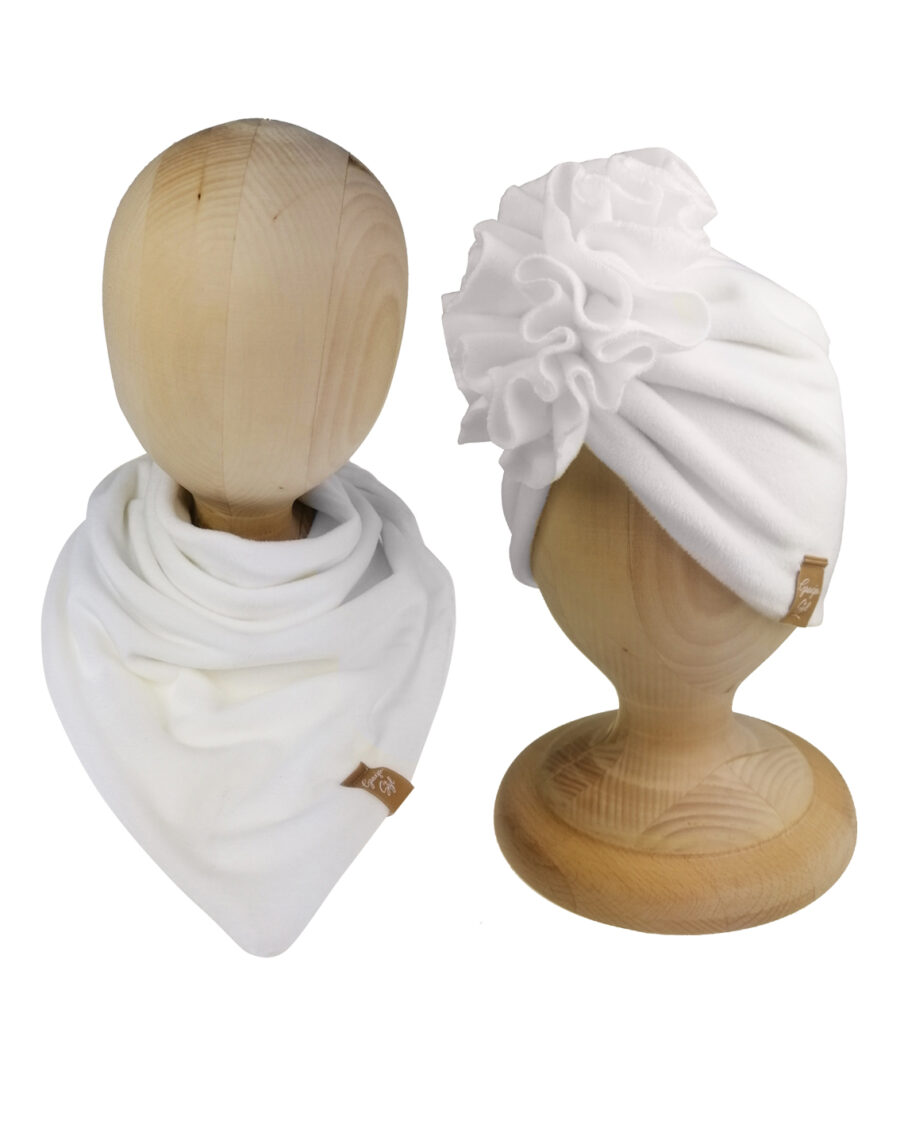 Zestaw turban z chustą duo kolor biały