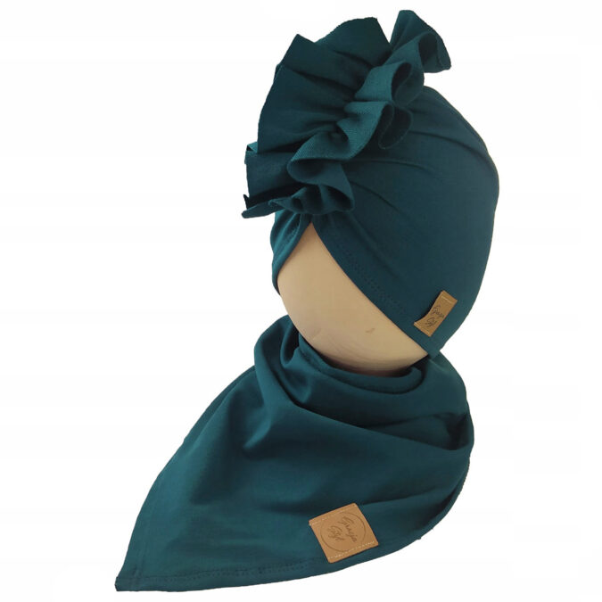 Zestaw turban i chusta w kolorze aqua piekny zestaw dla dziewczynki