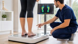 Płaskostopie — diagnoza domowa testem mokrego śladu, wkładki ortopedyczne, codzienne ćwiczenia wzmacniające.
