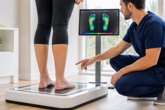 Płaskostopie — diagnoza domowa testem mokrego śladu, wkładki ortopedyczne, codzienne ćwiczenia wzmacniające.