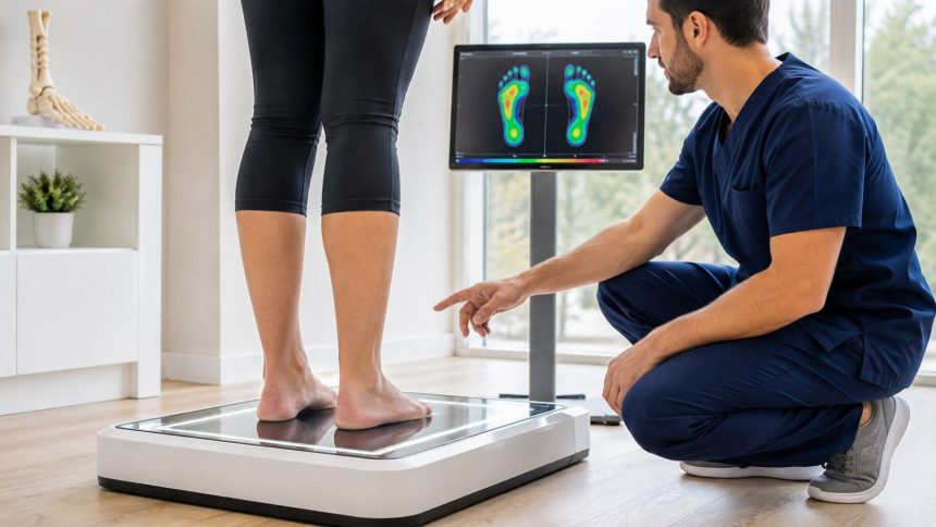 Płaskostopie — diagnoza domowa testem mokrego śladu, wkładki ortopedyczne, codzienne ćwiczenia wzmacniające.