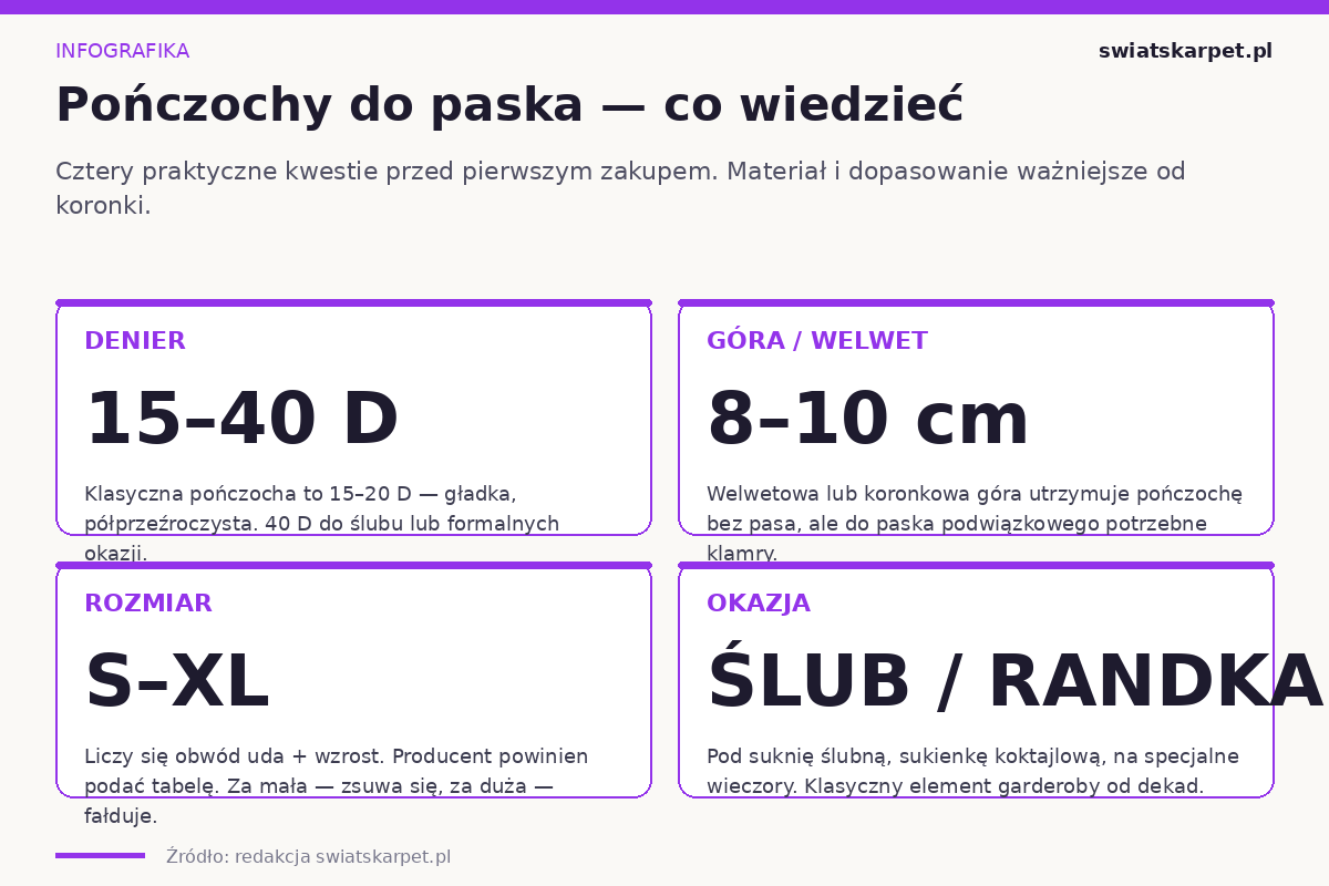 Pończochy do paska — denier 15-40, góra welwet 8-10 cm, rozmiar S-XL, okazje