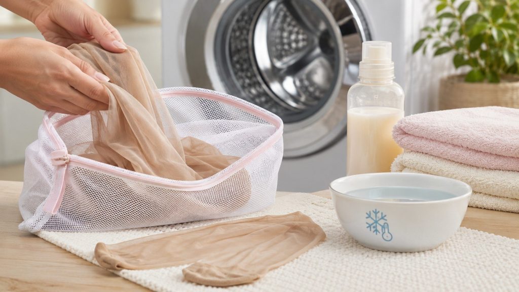 Jak prać rajstopy, żeby się nie zaciągały? Sprawdź temperaturę, detergent, woreczek do prania, suszenie i najczęstsze błędy, które niszczą cienkie rajstopy.