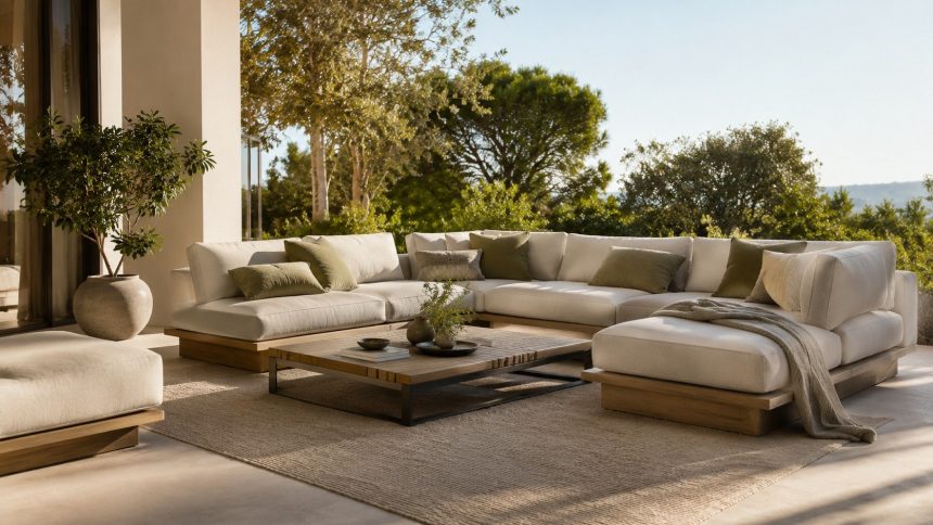 Meble ogrodowe jak sofa z salonu to trend lata 2026. Sprawdź głębokość siedziska, tkaniny wodoodporne, przechowywanie poduszek i wymiary na mały balkon.