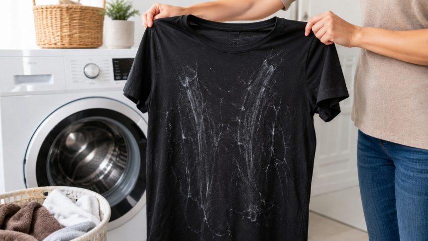 Czarne ubrania po praniu mają białe smugi? Sprawdź detergent, twardą wodę, przeładowany bęben i osad w pralce. Zobacz, jak usunąć ślady bez niszczenia tkanin i utraty koloru na stałe.