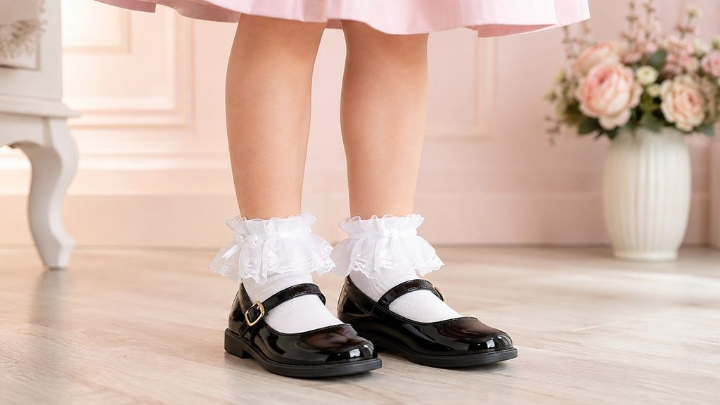 Skarpetki z falbanką dla dziewczynki — bawełniane, eleganckie