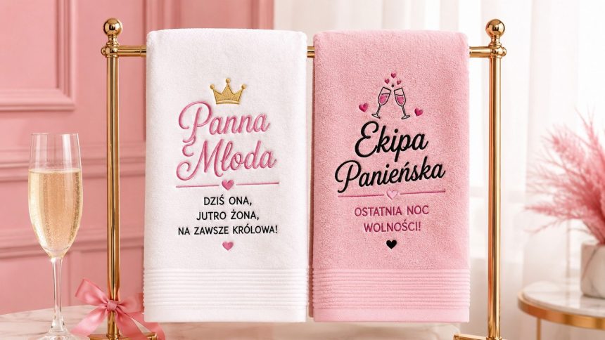 Ręczniki z żartobliwym haftem — przewodnik po humorystycznych prezentach. Cztery konteksty (dla par, panieński, urodzinowe, parapetówka), polskie pracownie.