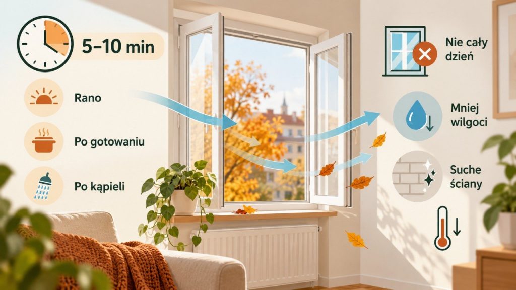 Jesienny skok temperatur: kiedy wietrzyć mieszkanie, żeby nie wychłodzić ścian i nie gromadzić wilgoci