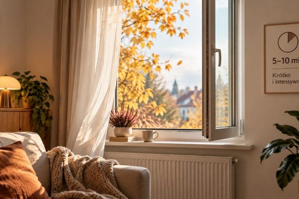 Jesienny skok temperatur sprzyja wilgoci i kondensacji. Sprawdź, kiedy i jak długo wietrzyć mieszkanie jesienią, aby wymienić powietrze bez wychładzania ścian i ryzyka rozwoju pleśni.