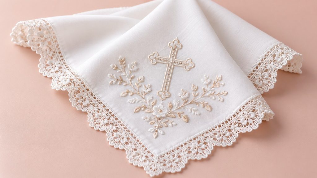 Szatka do chrztu haftowana z imieniem, datą i koronką — jak wybrać