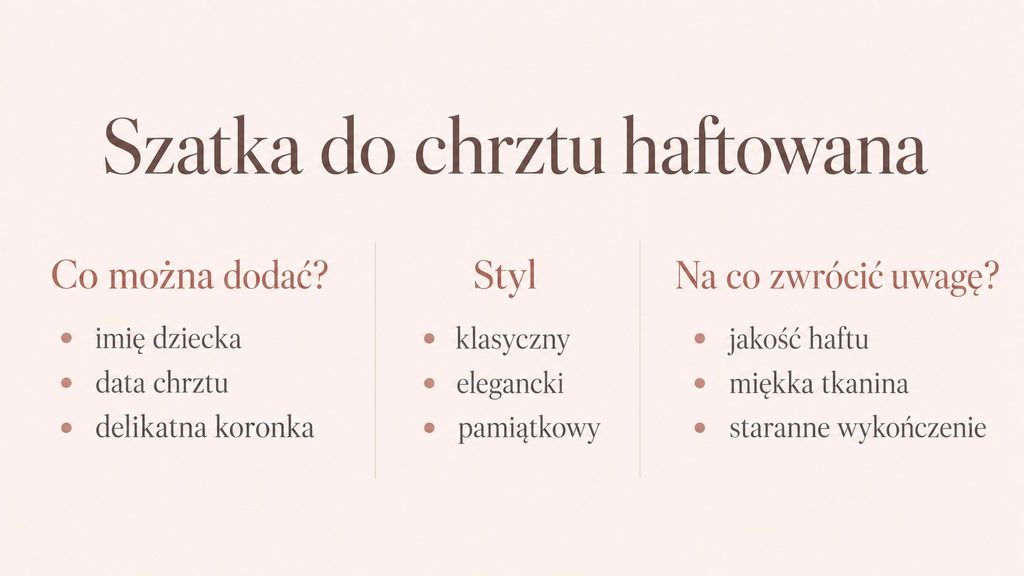 Szatka do chrztu haftowana z imieniem, datą i koronką — jak wybrać