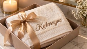 Ręcznik z haftem imienia — przewodnik po personalizacji. Rozmiary, gramatura, polskie pracownie haftowe, okazje (ślub, komunia, wakacje).