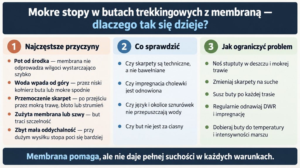 Mokre stopy w butach trekkingowych z membraną – dlaczego tak się dzieje i co pomaga