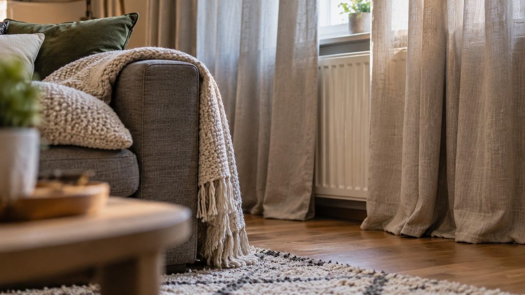 Grzejnik jest gorący, ale przy kanapie zimno. Czy winne są długie zasłony